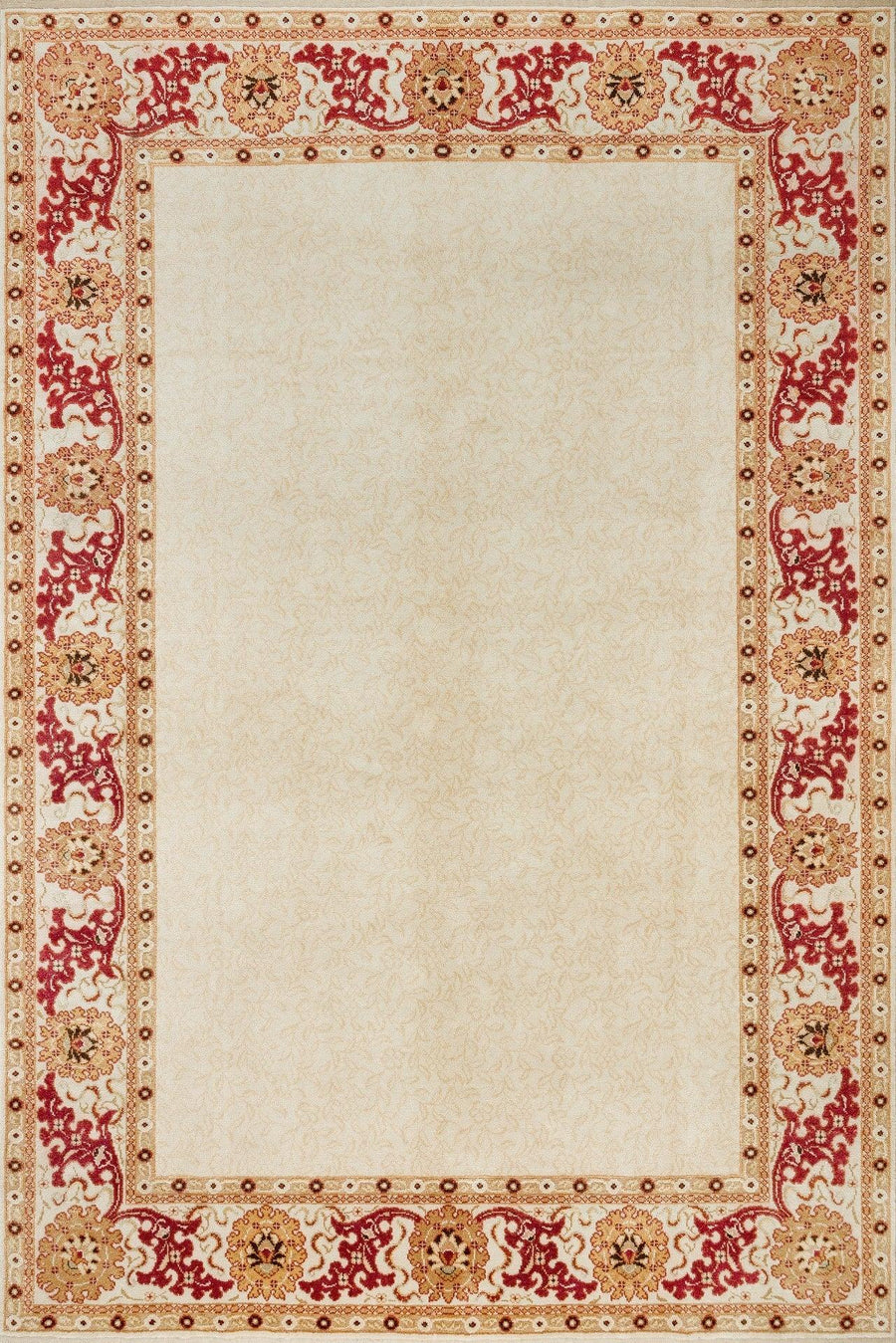 Cream Area Rug with Red Border, Classic Design – alternate angle