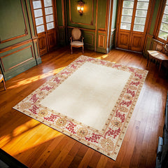 Krem Çiçekli Modern Etnik Desenli Halı  | Makinada Yıkanabilir | Hav Toz Vermez | Leke Tutmayan | Kaymaz Taban | Dijital Makine Baskı | Salon Yolluk Mutfak Halısı