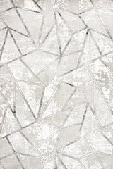 Cream Gray Distressed Geometric Kitchen Rug - Cotton Digital Print