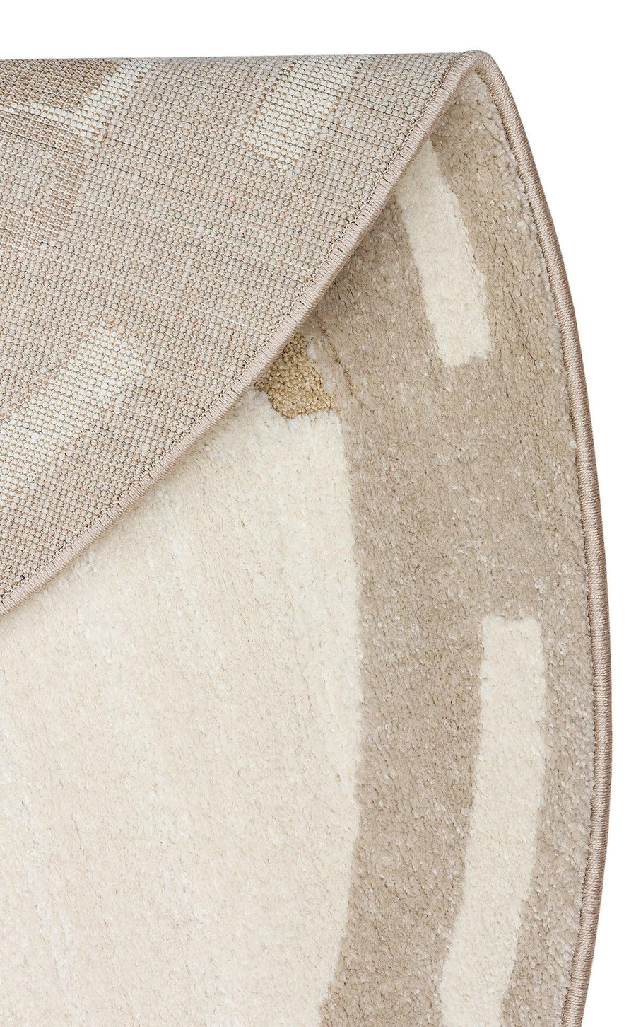 Runder Kinderteppich in Beige mit Karomuster, waschbar – Nahaufnahme der Textur