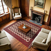 Bordo Bordürlü Modern Etnik Desenli Halı  | Makinada Yıkanabilir | Hav Toz Vermez | Leke Tutmayan | Kaymaz Taban | Dijital Makine Baskı | Salon Yolluk Mutfak Halısı