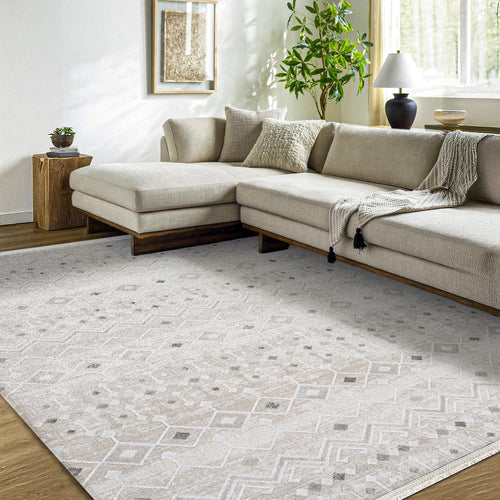 Oasis Gri Geometrik Triko Akrilik Makine Alan Halısı