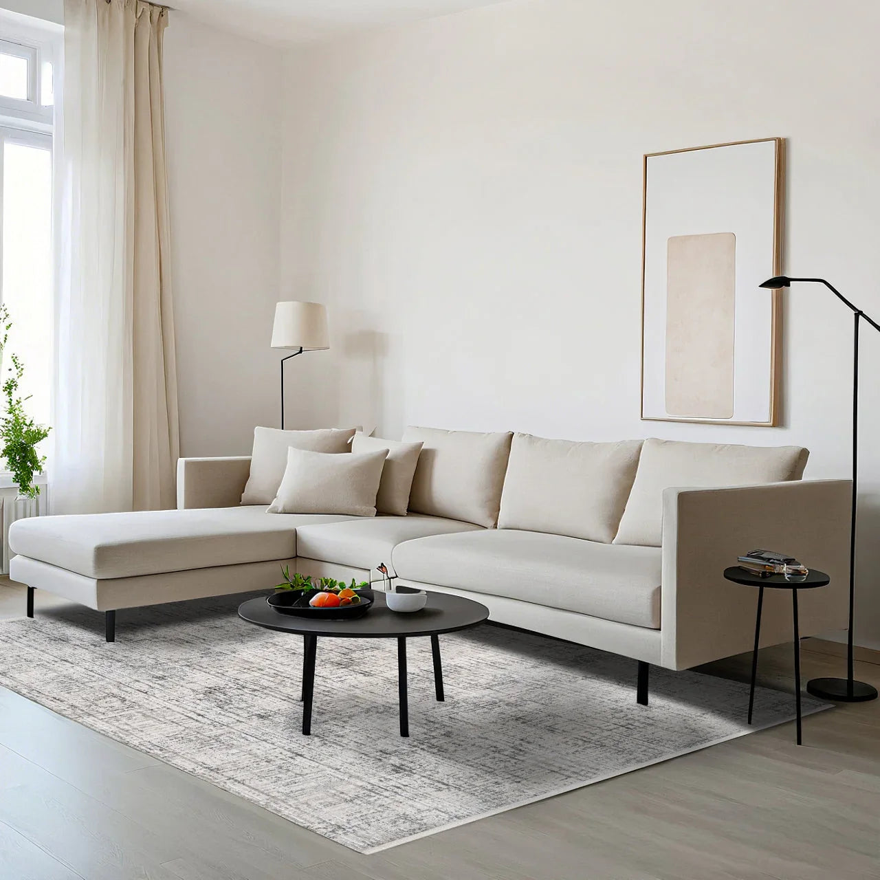 Antrasit Gri Minimalist Modern Halı - Yıkanabilir - Kaymaz Taban - Pati Dostu