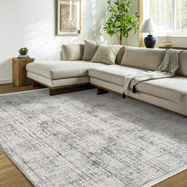 Antrasit Gri Minimalist Modern Halı - Yıkanabilir - Kaymaz Taban - Pati Dostu