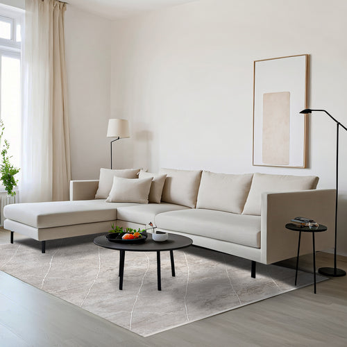 Sueda Bej Geometrik Mikrofiber Polyester Makine Alan Halısı