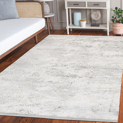 Maryealla Krem Geometrik Mikrofiber Polyester Makine Alan Halısı