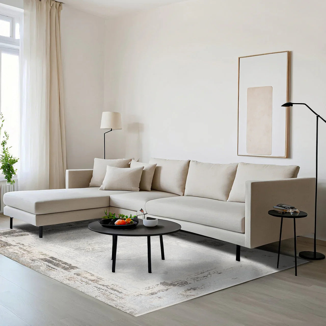 Beyaz Gri Dokulu Minimalist Halı - Yıkanabilir - Kaymaz Taban - Pati Dostu