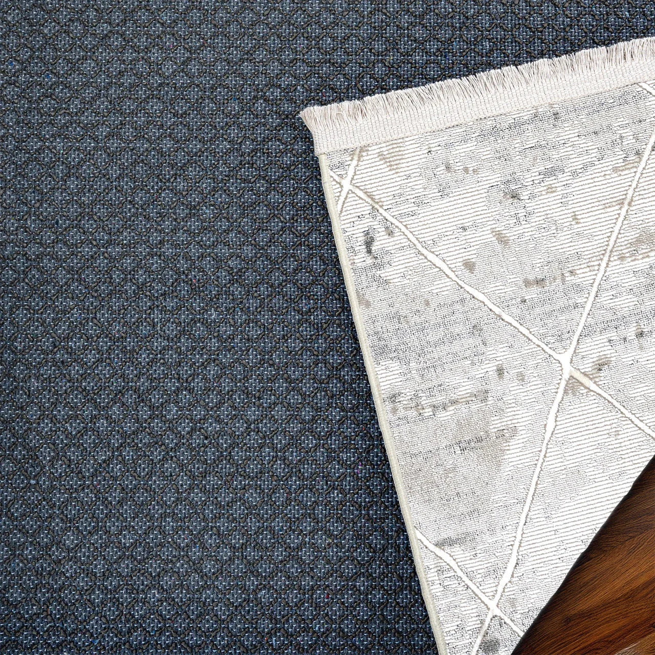 Beyaz Gri Dokulu Minimalist Halı - Yıkanabilir - Kaymaz Taban - Pati Dostu