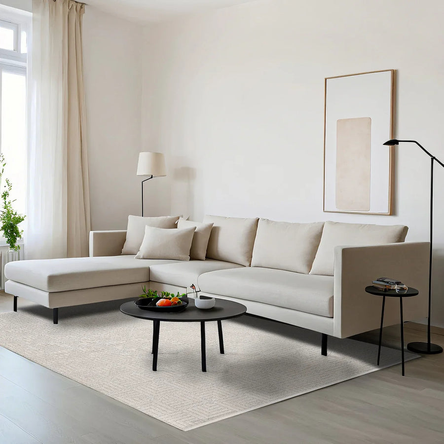 Bej Krem Geometrik Minimalist Desenli Triko Halı - Toz Vermez