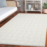 Modern Gri Detaylı Geometrik Desenli Krem Halı Toz Vermez