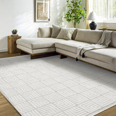 Dreamer Krem Geometrik Polyester Makine Alan Halısı