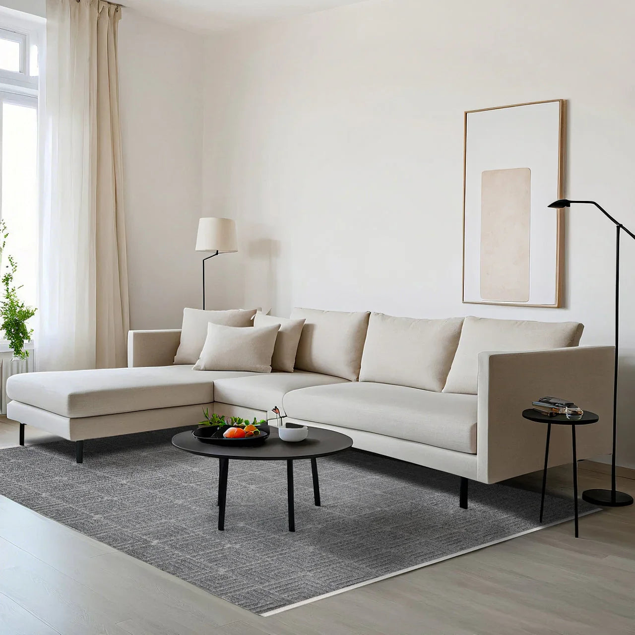 Antrasit Gri Dokulu Geometrik Halı - Yıkanabilir - Kaymaz Taban - Pati Dostu