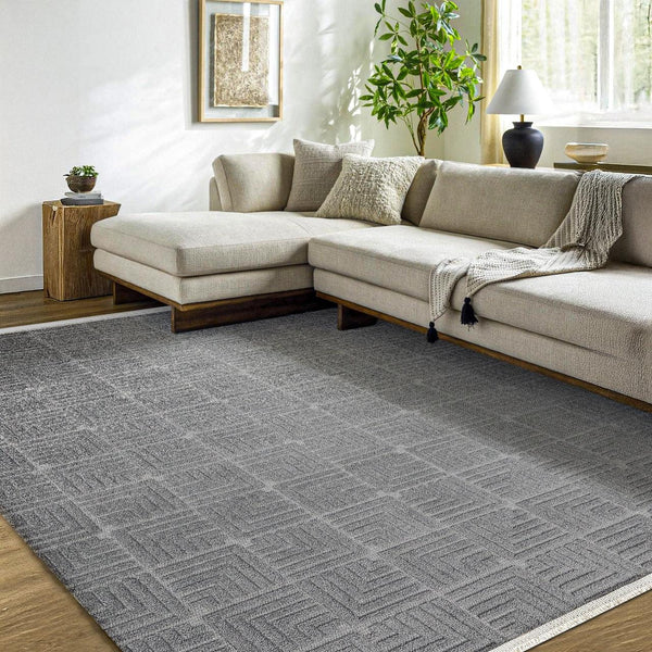 Antrasit Gri Dokulu Geometrik Halı - Yıkanabilir - Kaymaz Taban - Pati Dostu