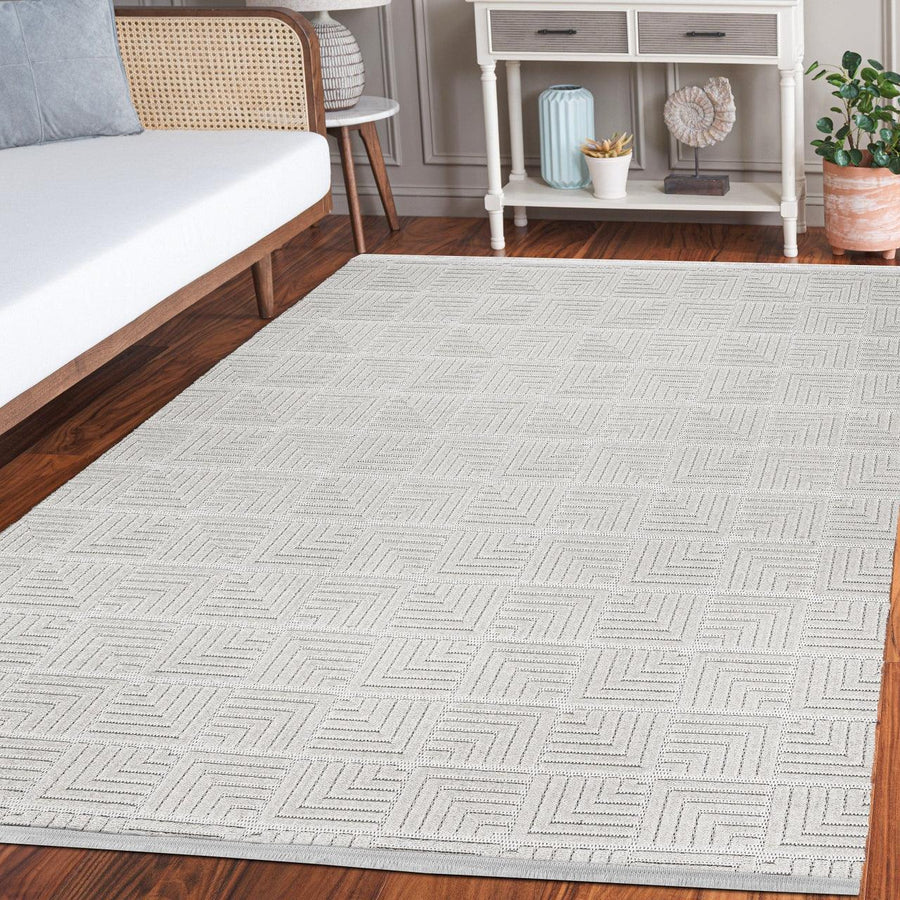 Dijital Baskı Halı Beyaz Gri Modern Geometrik Desenli – Salon kullanımı
