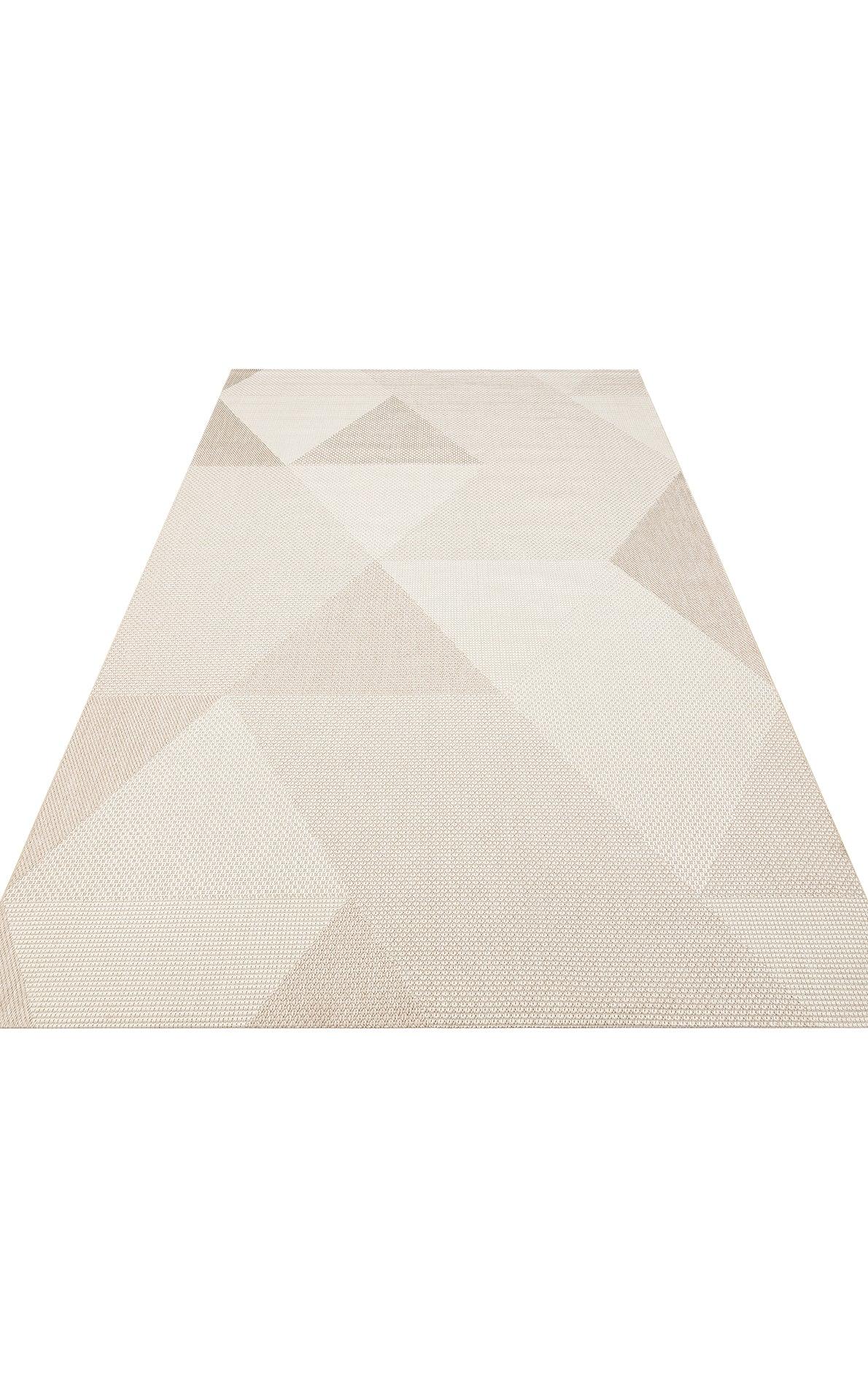 Bej Krem Geometrik Kilim Triko Halı - Pati Dostu - Toz Vermez