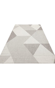Beyaz Gri Geometrik Kilim Triko Halı - Pati Dostu - Toz Vermez