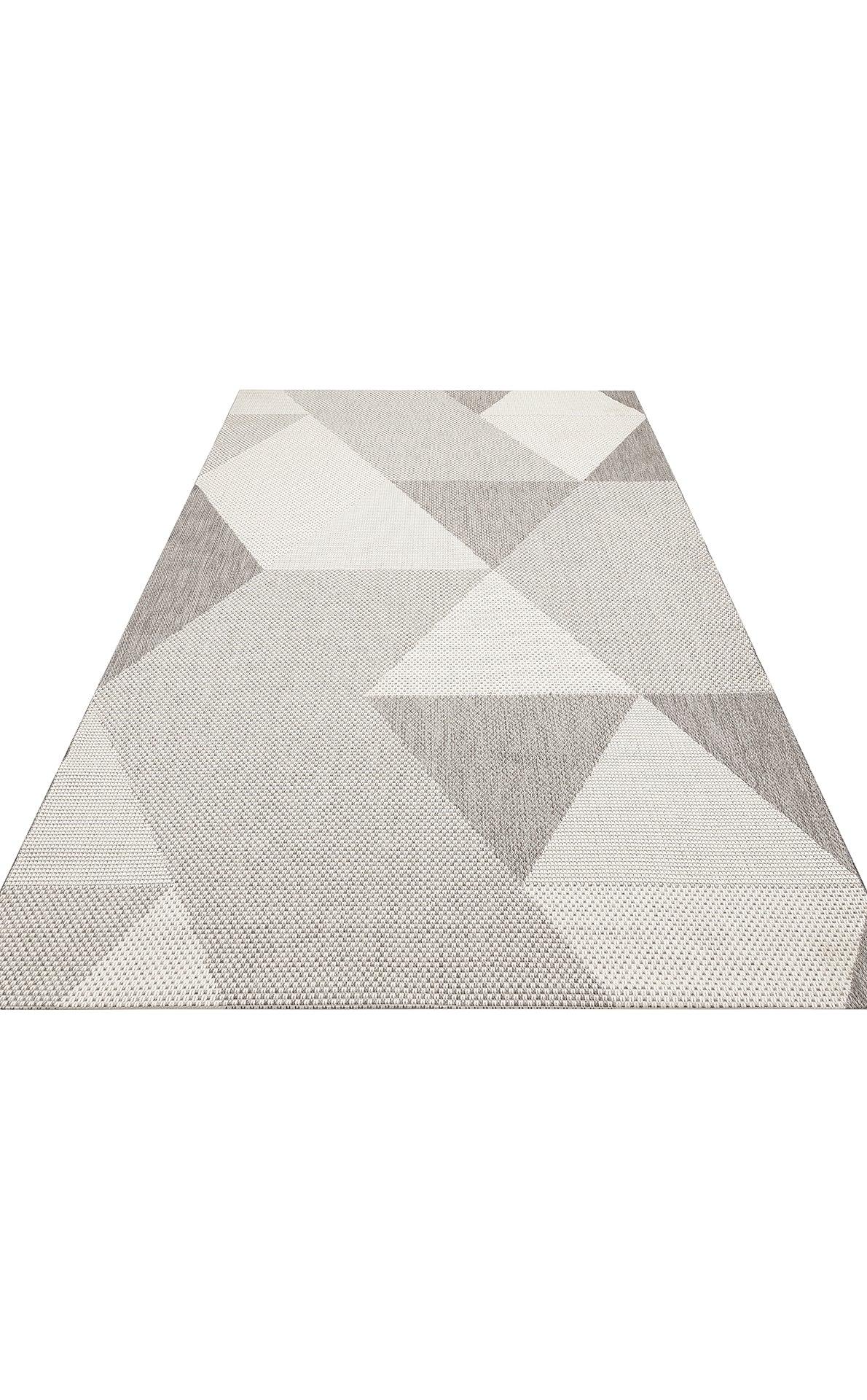 Beyaz Gri Geometrik Kilim Triko Halı - Pati Dostu - Toz Vermez