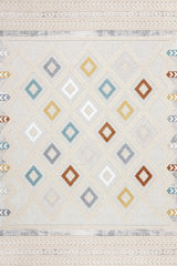 Beige Blue Bohemian Geometric Living Room Rug - Cotton