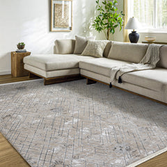 Oasis Gri Geometrik Mikrofiber Polyester Makine Alan Halısı