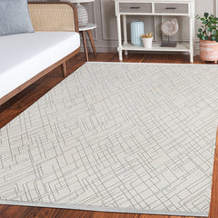 Edena Krem Geometrik Mikrofiber Polyester Makine Alan Halısı