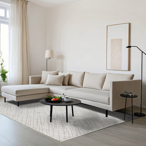 Edena Krem Geometrik Mikrofiber Polyester Makine Alan Halısı