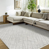Krem Gri Modern Geometrik Salon Halısı Cream - Polyester