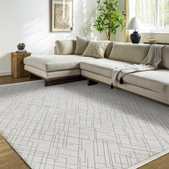 Edena Krem Geometrik Mikrofiber Polyester Makine Alan Halısı