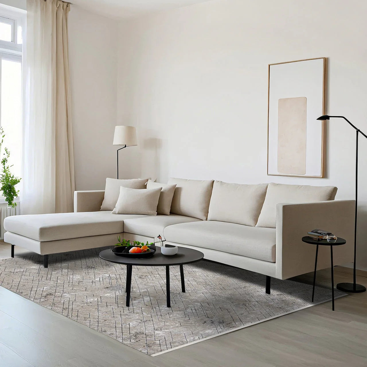 Bej Dokulu Minimalist Halı - Yıkanabilir - Kaymaz Taban - Pati Dostu
