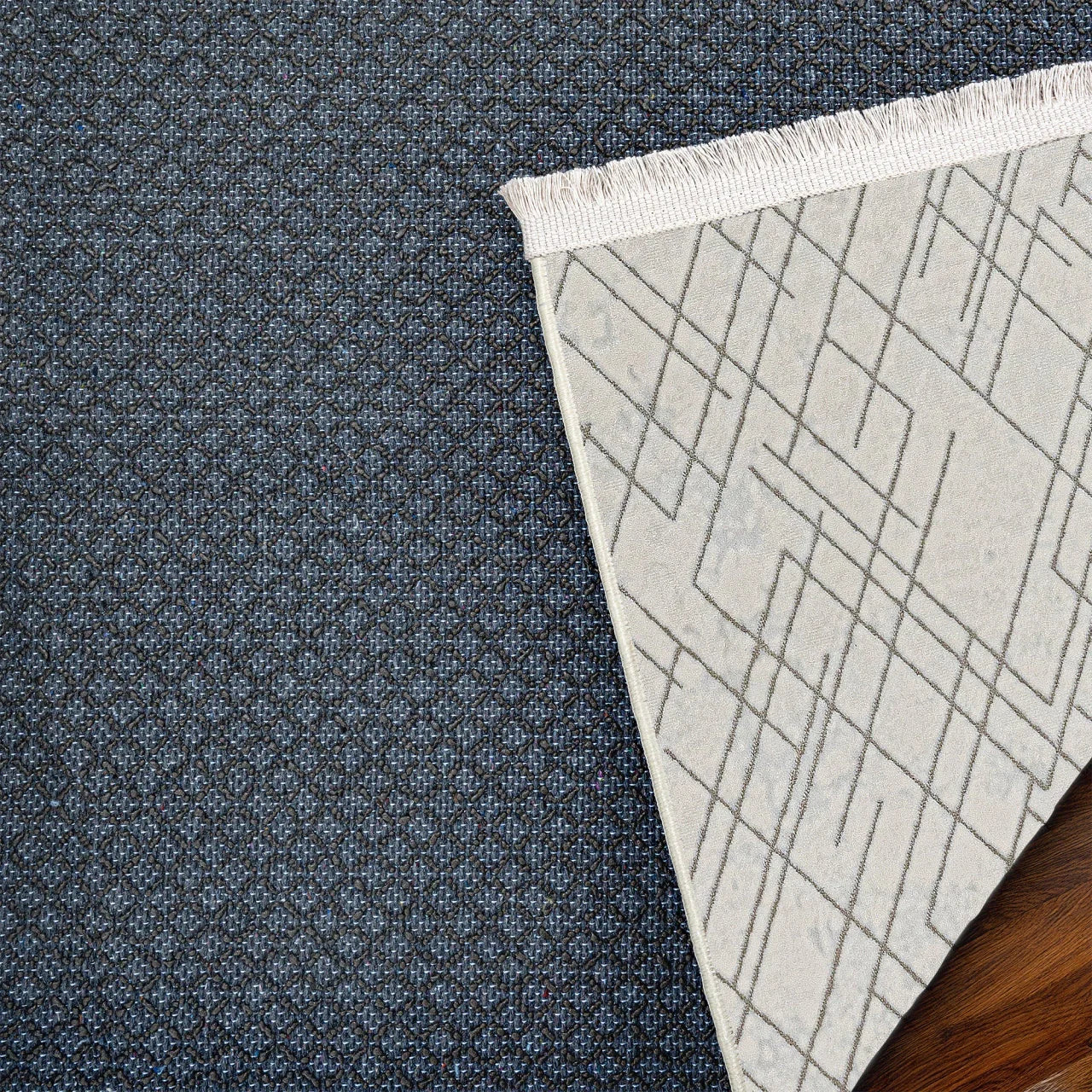 Beyaz Krem Geometrik Minimalist Halı - Yıkanabilir - Kaymaz Taban - Pati Dostu