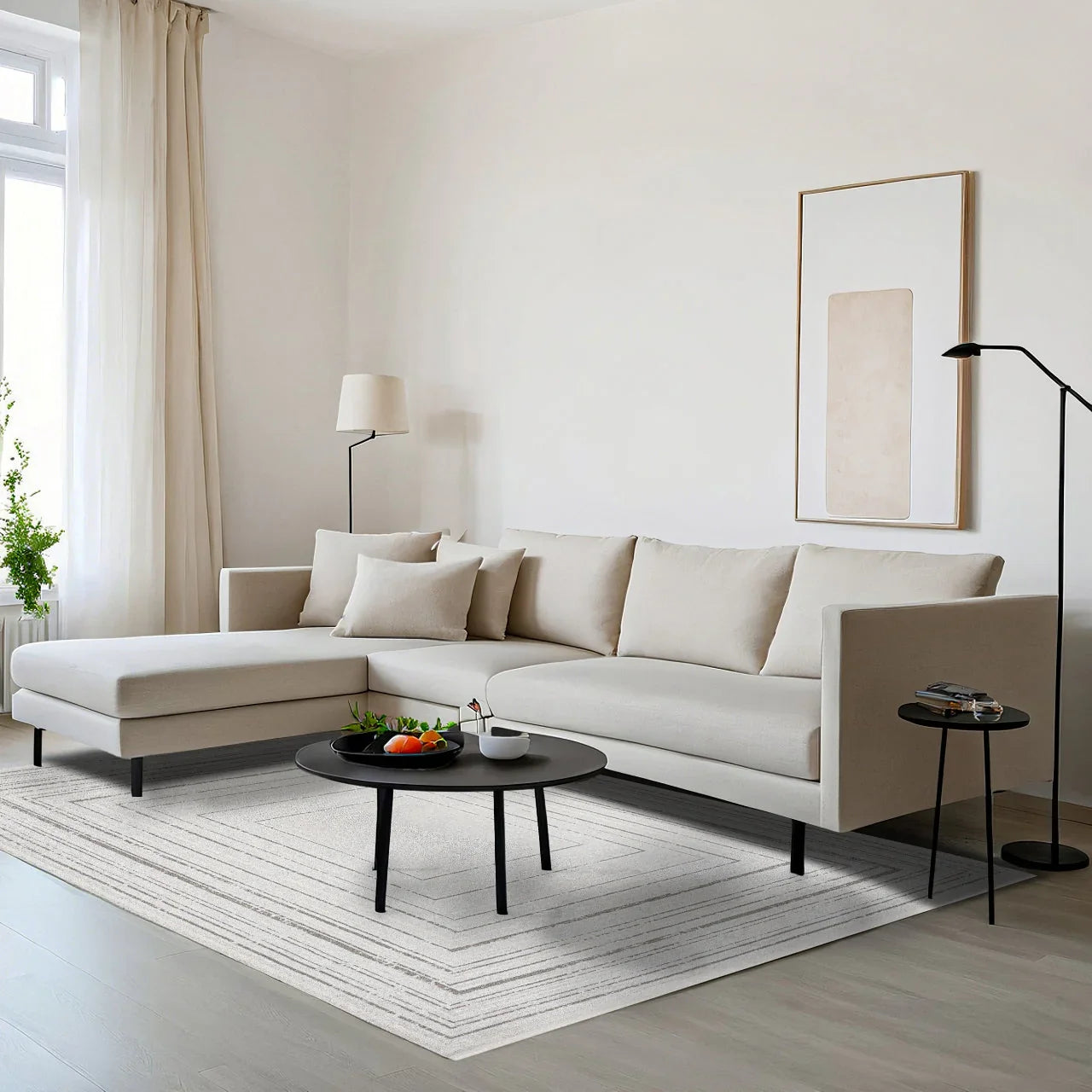Bej Krem Minimalist Modern Halı - Yıkanabilir - Kaymaz Taban - Pati Dostu