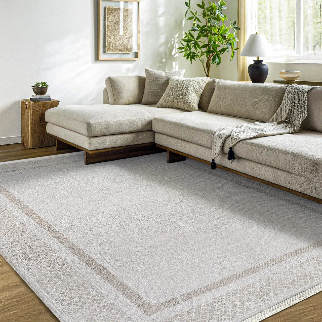 Bordürlü Modern Halı - Yıkanabilir - Kaymaz Taban - Pati Dostu
