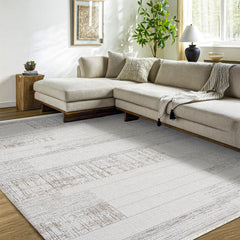 Casaye Bej Çizgili Akrilik Makine Alan Halısı