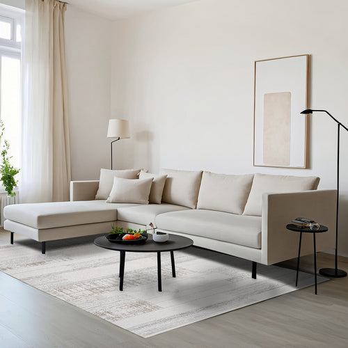 Casaye Bej Çizgili Akrilik Makine Alan Halısı