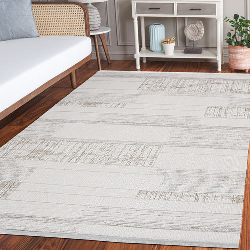 Casaye Bej Çizgili Akrilik Makine Alan Halısı