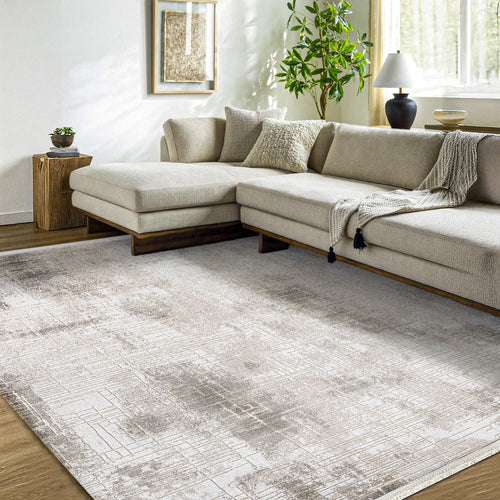 Casayera Bej Çizgili Akrilik Makine Alan Halısı