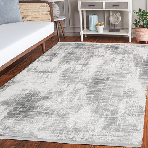 Casayara Gri Çizgili Akrilik Makine Alan Halısı