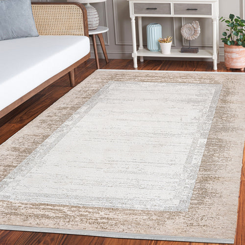 Jasmina Bej Çerçeveli Akrilik Makine Alan Halısı