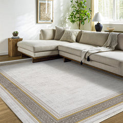 Jasmini Bej Çerçeveli Akrilik Makine Alan Halısı