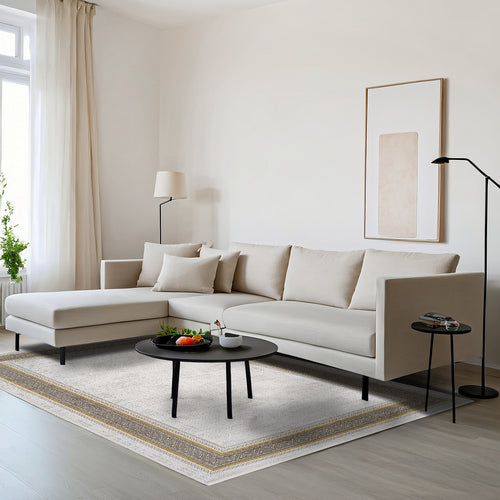 Jasmini Bej Çerçeveli Akrilik Makine Alan Halısı