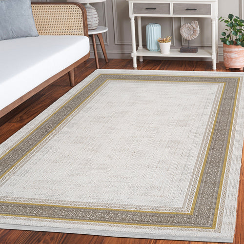 Jasmini Bej Çerçeveli Akrilik Makine Alan Halısı