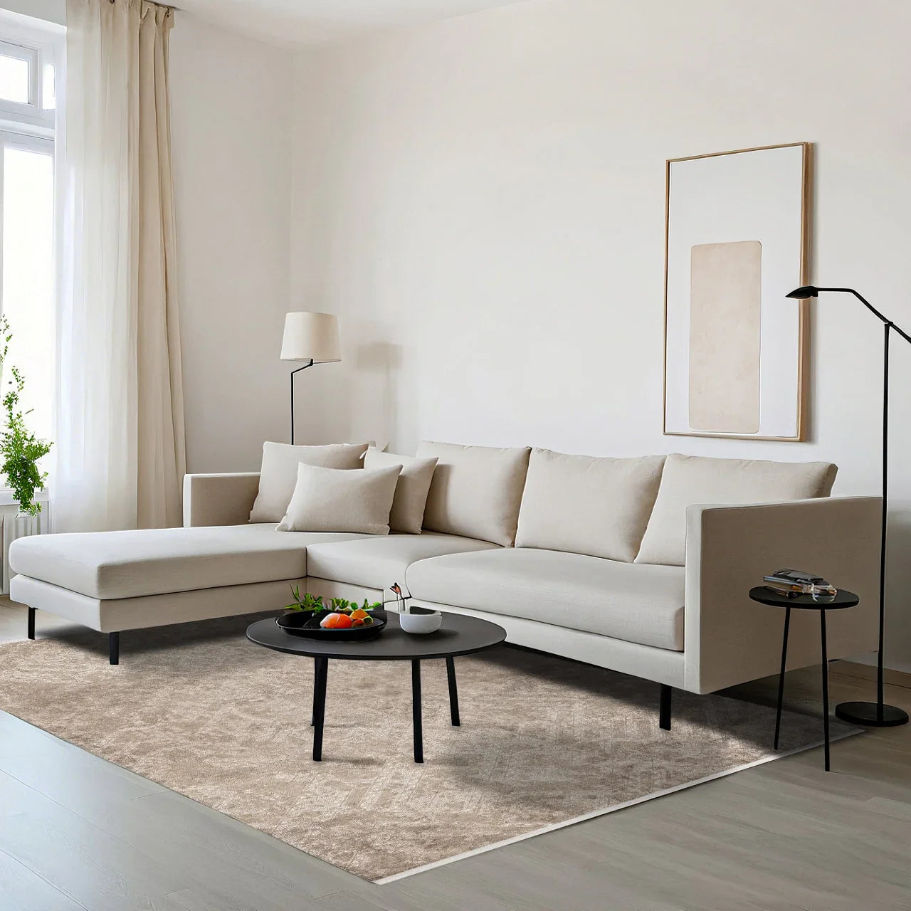 Bej Vizon Dokulu Minimalist Halı - Yıkanabilir - Kaymaz Taban - Pati Dostu