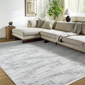 Beyaz Gri Dokulu Eskitme Triko Halı - Toz Vermez