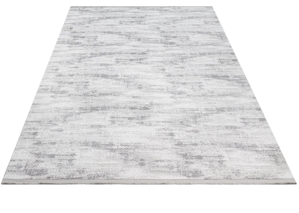 Beyaz Gri Dokulu Eskitme Triko Halı - Toz Vermez