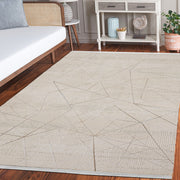 Lotta Bej Geometrik Pamuk Makine Halısı