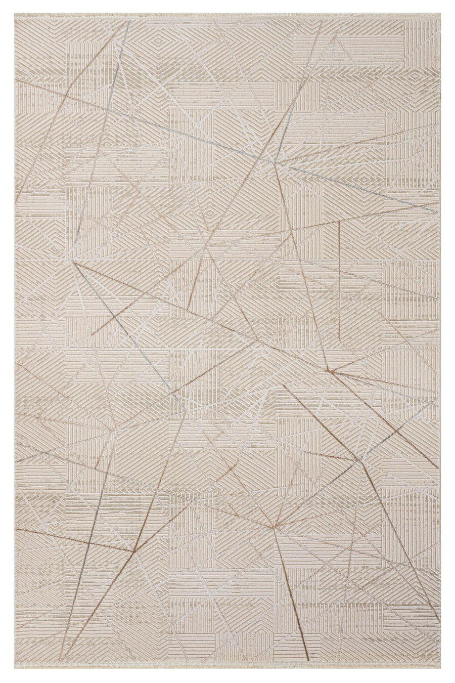Cream Beige Geometric Area Rug with Textured Surface – in the living room