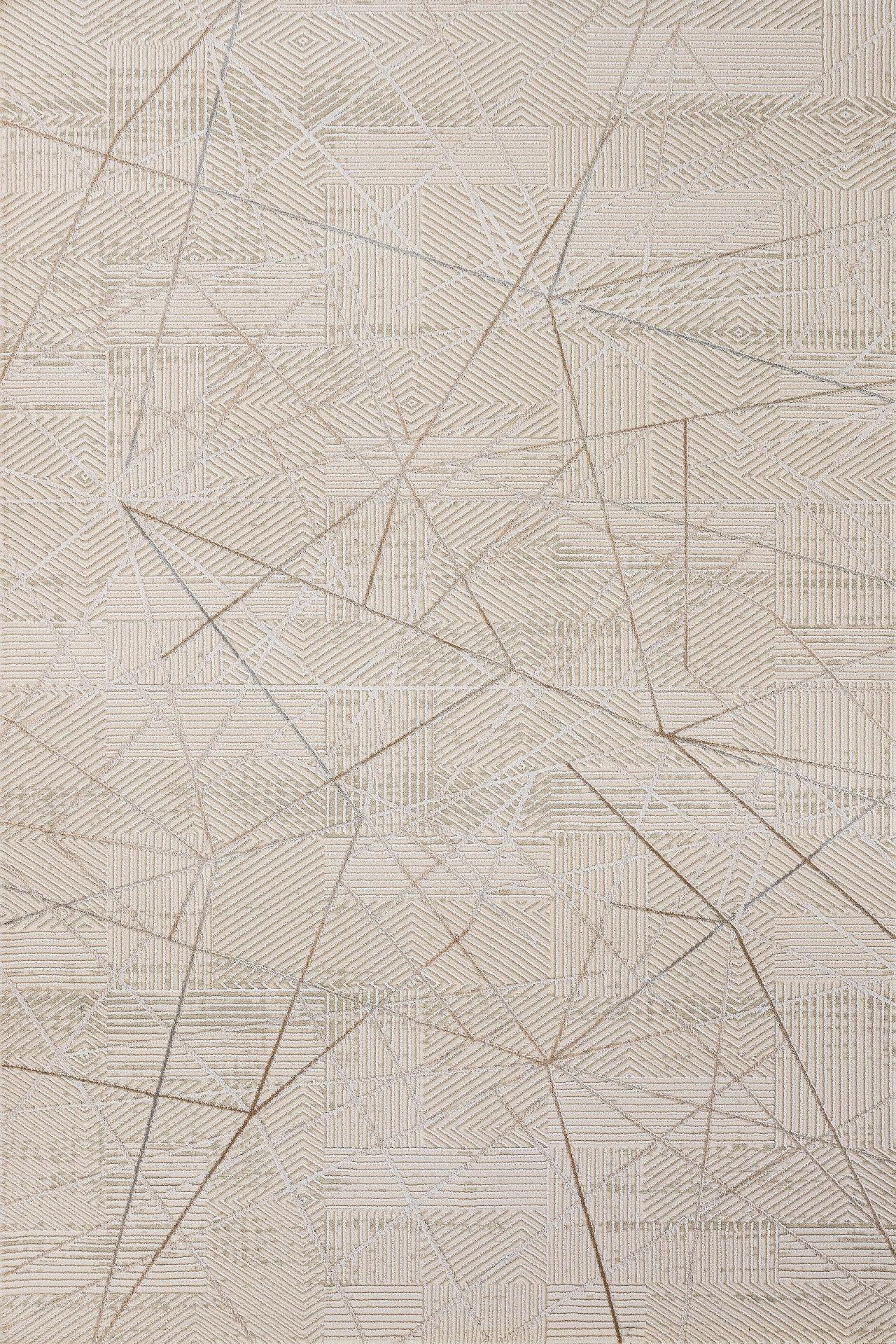 Bej Gold Geometrik Minimalist Viskon Halı - Yıkanabilir - Kaymaz Taban - Pati Dostu