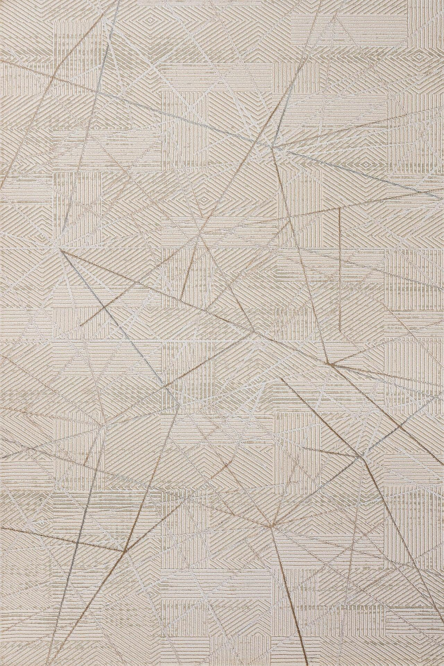 Bej Gold Geometrik Minimalist Viskon Halı - Yıkanabilir - Kaymaz Taban - Pati Dostu