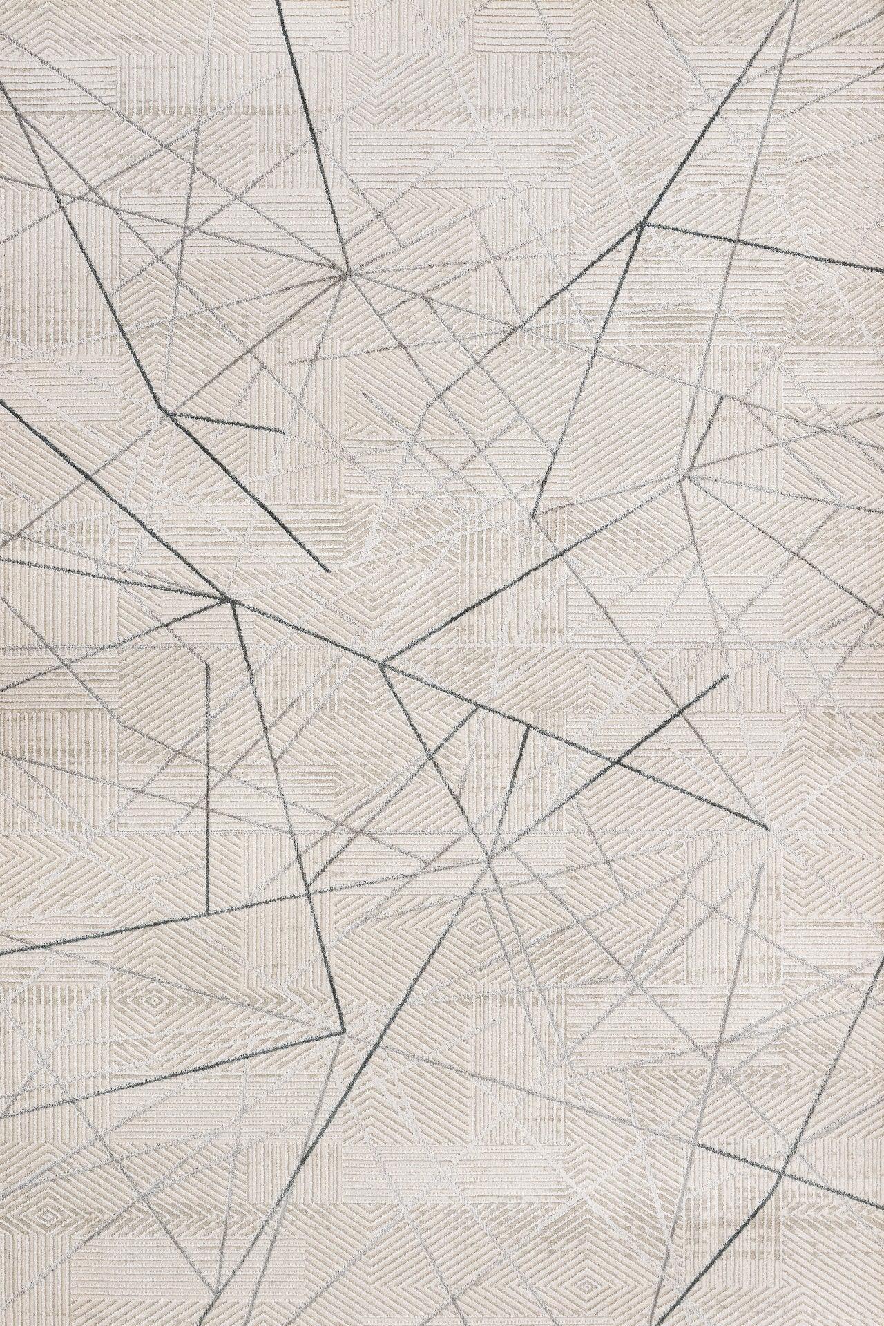Bej Gri Geometrik Minimalist Halı - Yıkanabilir - Kaymaz Taban - Pati Dostu