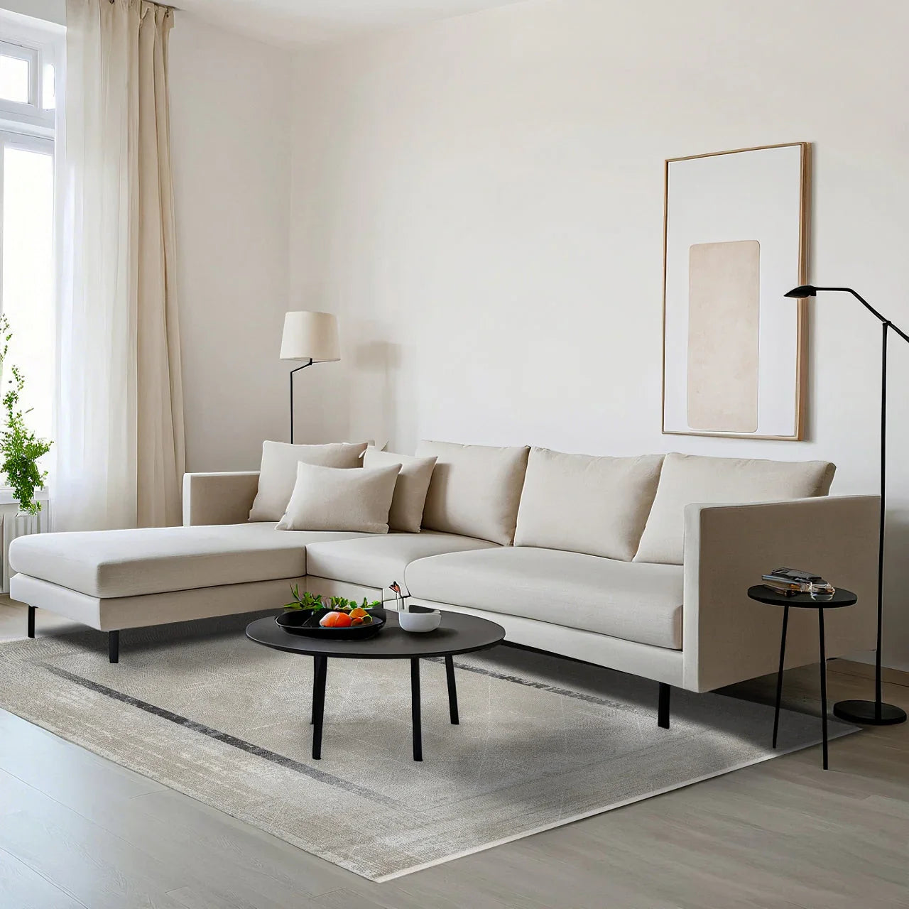 Antrasit Beyaz Bordürlü Minimalist Halı - Yıkanabilir - Kaymaz Taban - Pati Dostu