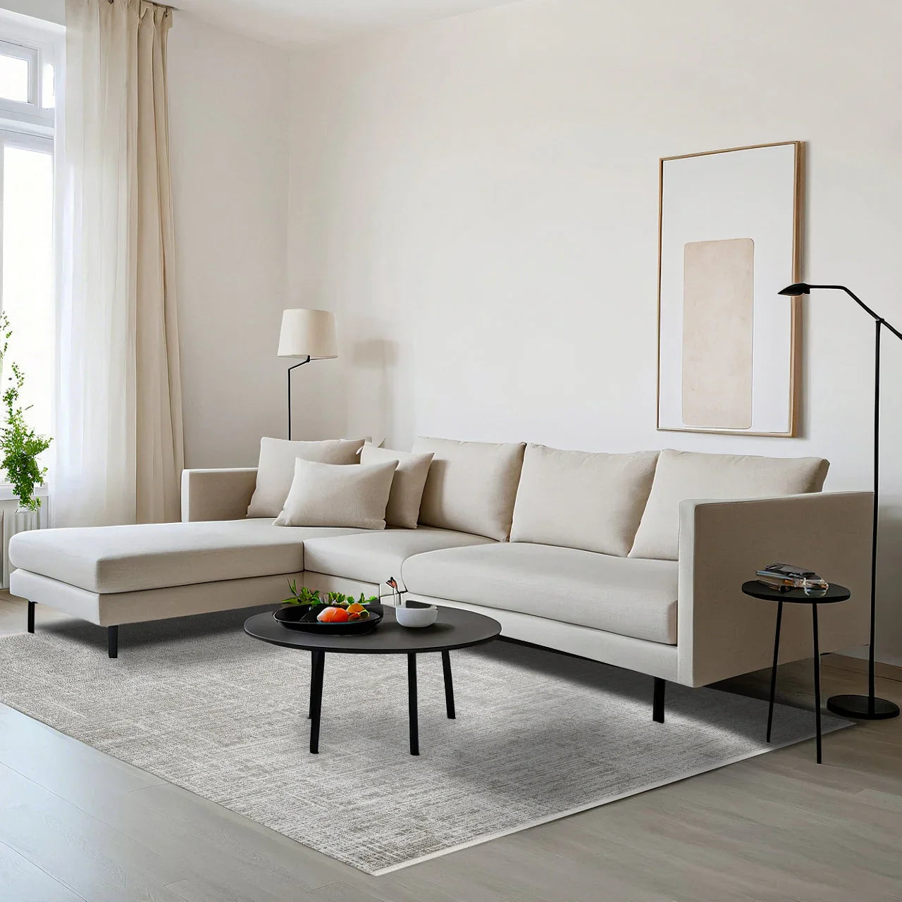 Beyaz Gri Dokulu Minimalist Halı - Yıkanabilir - Kaymaz Taban - Pati Dostu